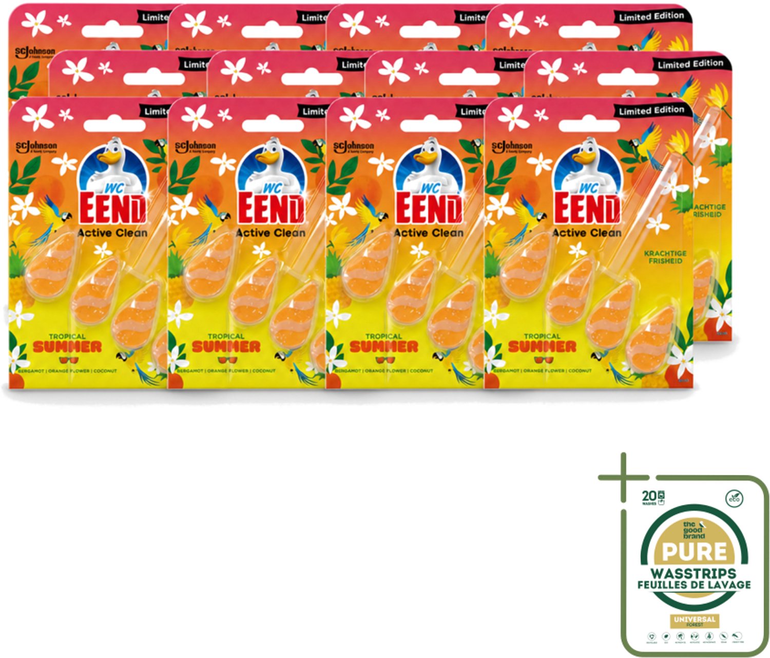 12 x WC Eend - Active Clean Tropical Summer - Toiletblok - Zomerse Frisheid - 38 gr - Wasstrips - Toiletblok - Zomerse Geur - Actief Schuim - Reiniging Toilet - Tropisch Toilet