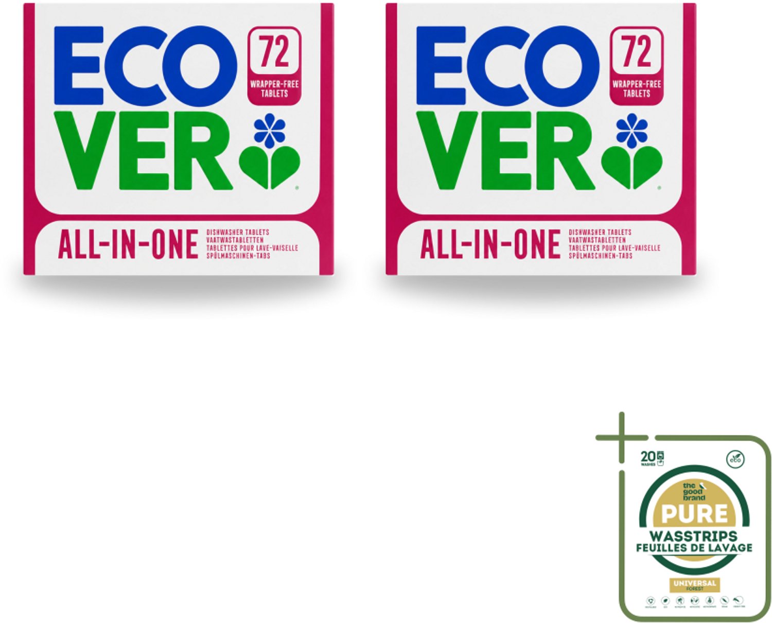 2 x Ecover - Vaatwastabletten All-in-One - Lemon & Mandarin - 72 Tabs - Wasstrips - Vaatwasmiddel - Vaatwastablet - Citroen En Mandarijn - Duurzaam Schoonmaken - Plantaardig Reinigen