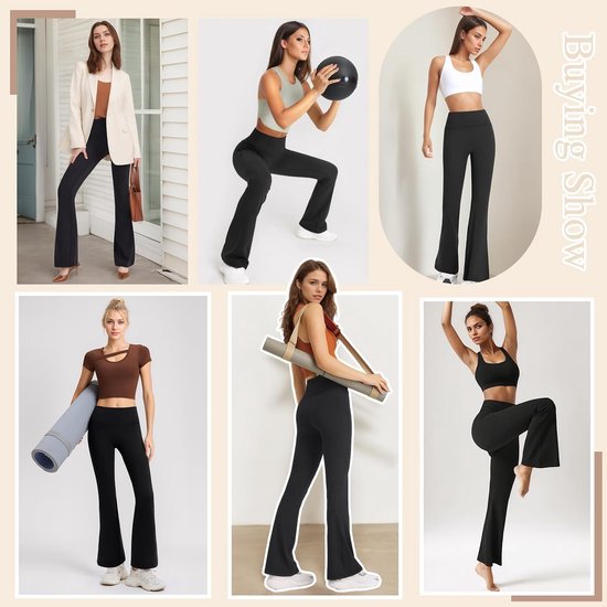 Lishang Flared Yogabroek voor dames, leggings, hoge taille, bootcut, slagbroek, yogabroek, brede pijpen, V-taille met zakken, ondoorzichtige leggings, jazzbroek, joggingbroek, sportbroek — afbeelding 3
