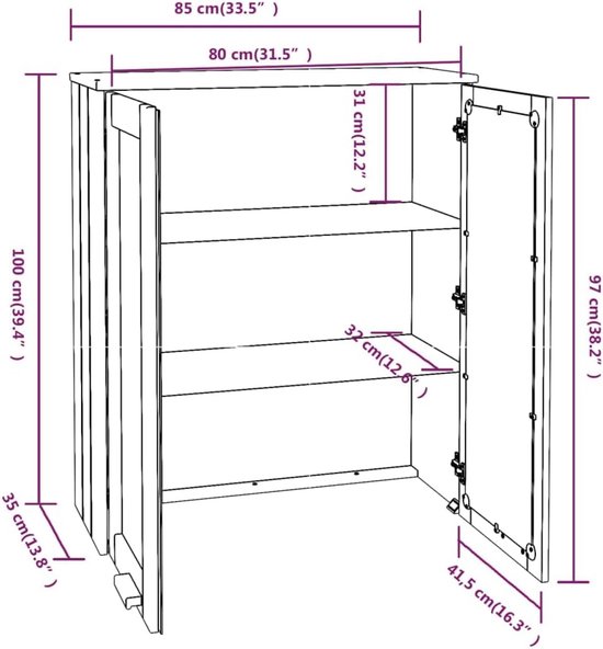 Bijzettafel kasten buffet kasten keuken kasten highboard top Hamar honingbruin 85x35x100 cm massief hout voor woonkamer, eetkamer en keuken — afbeelding 4