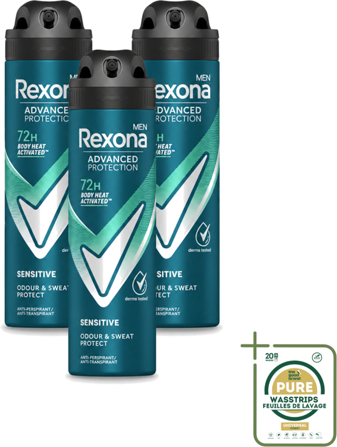 3 x Rexona Men - Deodorant Spray - Sensitive - Zachte Bescherming - 150 ml - Deodorant Spray - Zweetvermindering - Geurvermindering - Alcoholvrije Deodorant - Gevoelige Huid