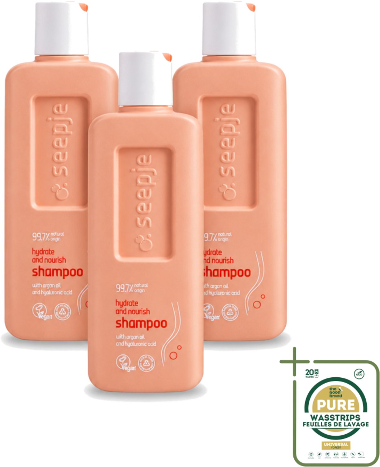 3 x Seepje - Hydrate & Nourish Shampoo - Intense Hydratatie voor Gezond Haar - 300 ml - Wasstrips - Hydratatie Haar - Voedend Shampoo - Droog Haar - Gezond Haar - Natuurlijke Shampoo