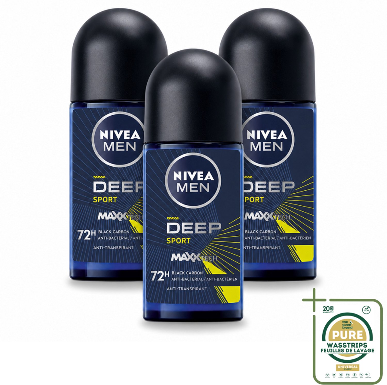 3 x NIVEA MEN - Deodorant Roller - Deep Sport - 50 ml - Anti-transpirant - Zweetbestendig - Frisheid - Geur - Sport