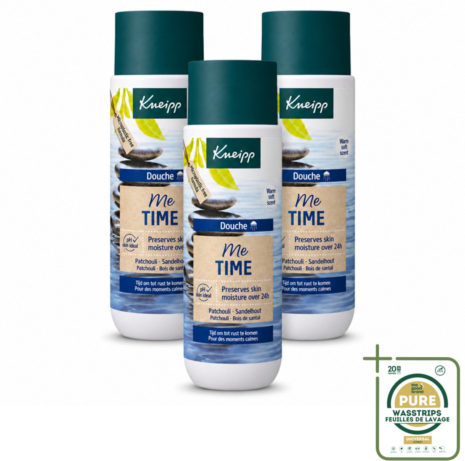 3 x Kneipp - Douchegel - Me-Time - 200 ml - Wasstrips - Douchegel - Ontspanning - Patchouli - Sandelhout - Huidverzorging