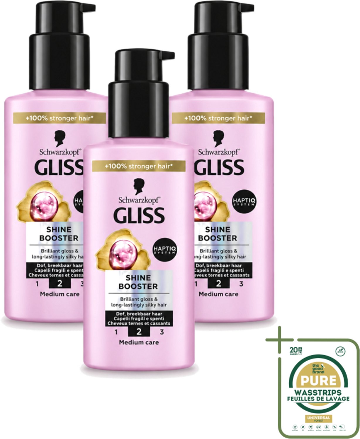 3 x Gliss - Haarserum - Liquid Silk Shine Booster - Fruitige Geur - 100 ml - Wasstrips - Haarverzorging - Haarschijn - Haarherstel - Haarverzorging Serum - Haarverzorging Voor Droog Haar
