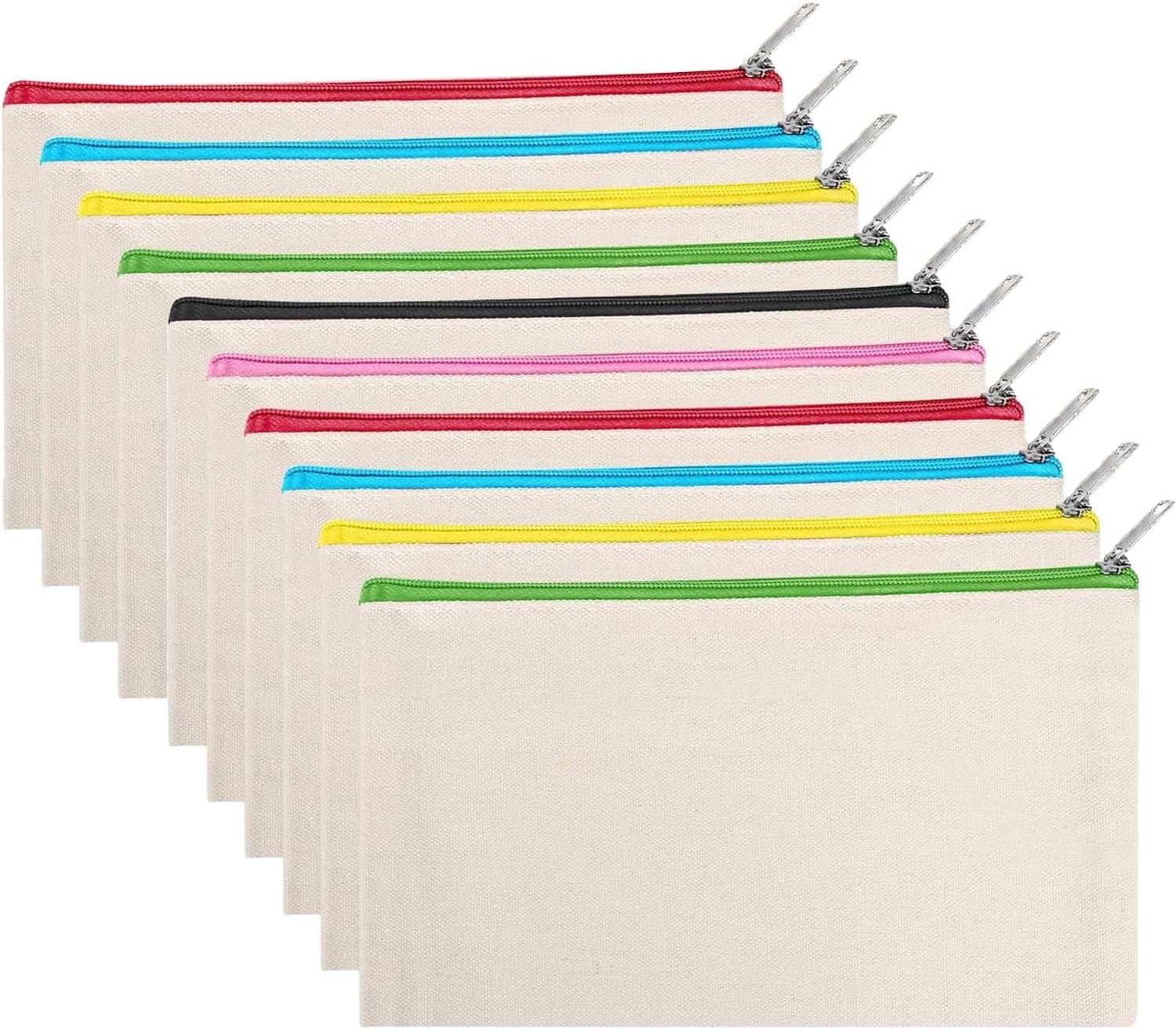 Canvas Cosmetica Tas voor Reizen, Lege Stof Tassen voor Schilderen, Set van 10, 21 x 12 cm, Beige, Handige Reistas, Multifunctionele Pouch, Creatief Gebruik