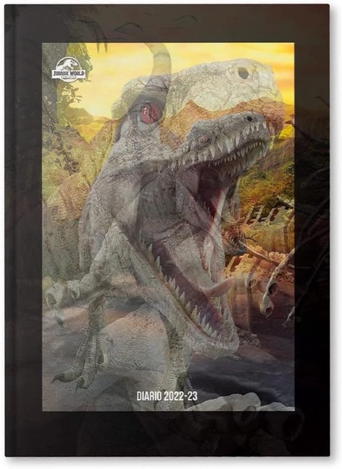 Schoolagenda met dinosaurus - Jaarplanner - Voor planning - Omslag met 3D-effect - 14 x 19 cm - Zwart