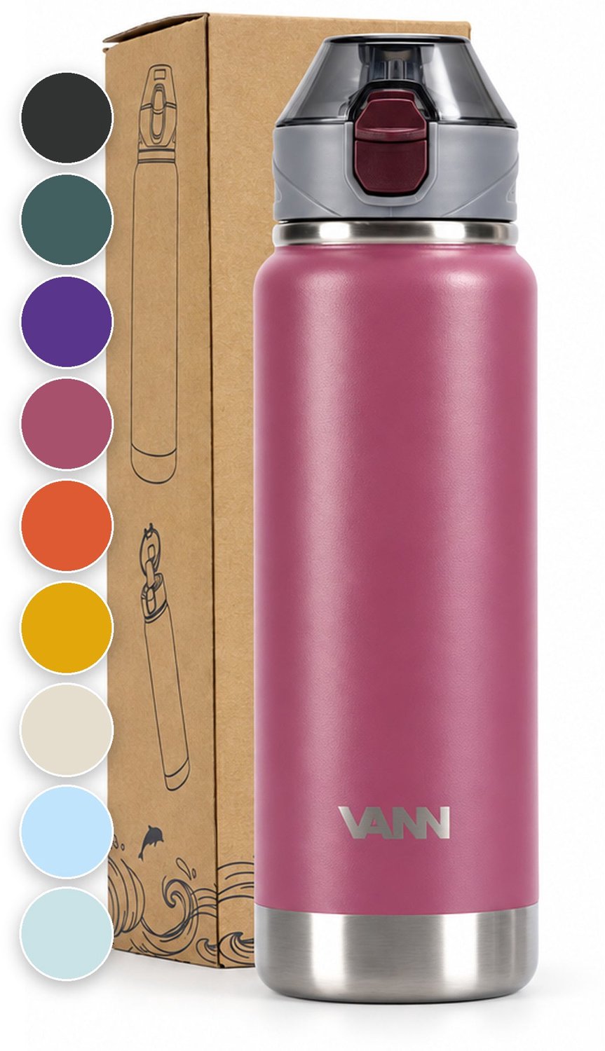 VANN® RVS Drinkfles met rietje 750 ML voor volwassenen - Bidon met rietje - sportfles 24 uur koud/12 uur warm - Wild Orchid - VANN ACTIVATE BOTTLE