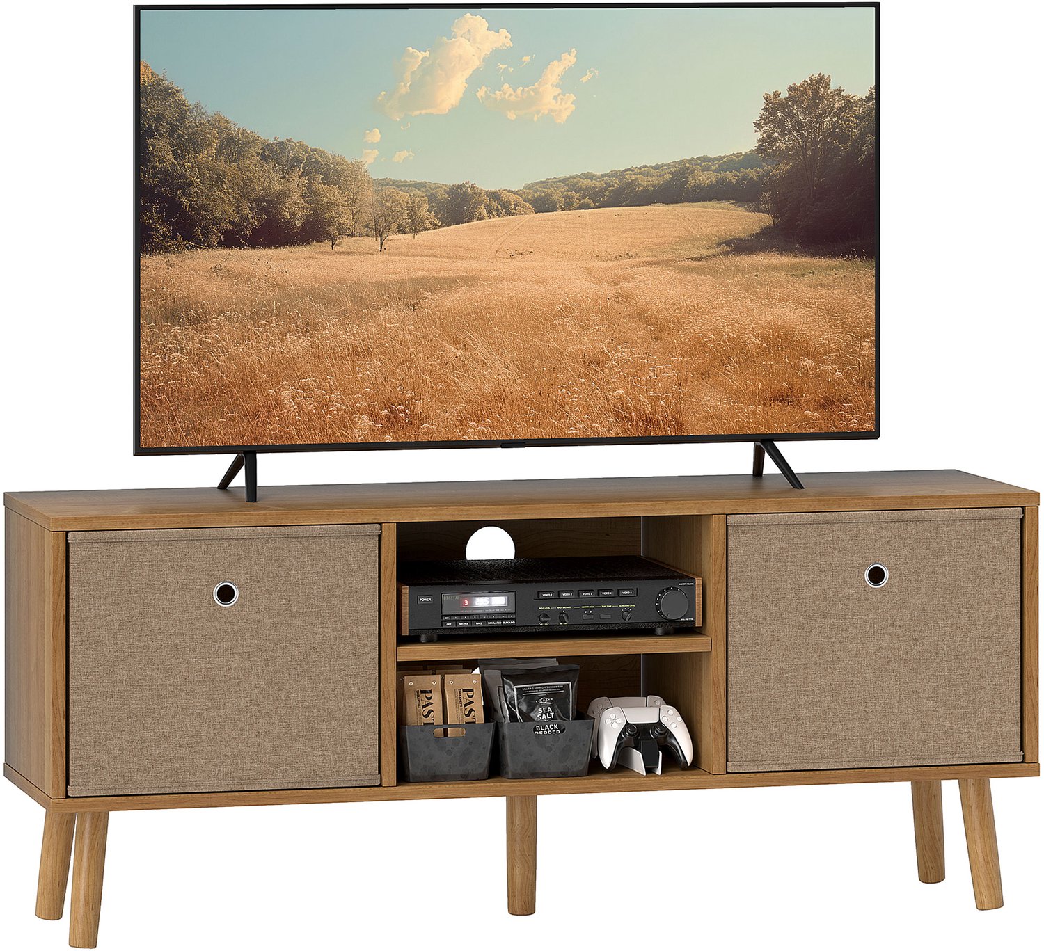 HOMCOM TV-standaard van MDF, 110x29x46,5 cm, bruin.