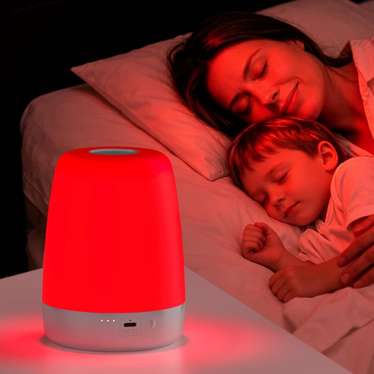 Rood Nachtlampje voor Slaap - Oplaadbare Slaaphulp Rood Lamp - Touch Bedlamp met Timer - Oogvriendelijk Rood Licht voor Melatonine - Voor Volwassenen Baby Slaapkamer Kinderkamer Cadeau