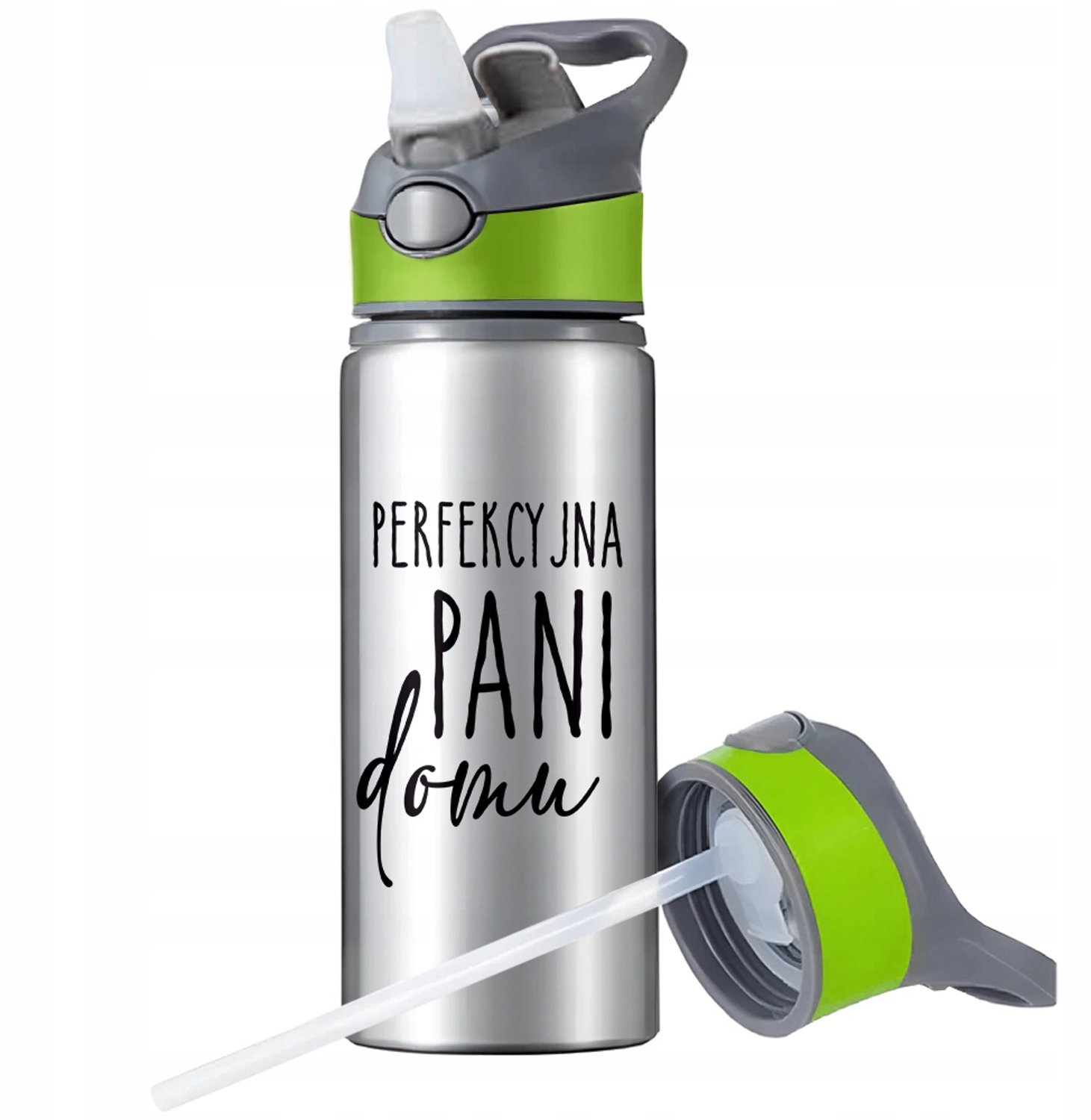 Aluminium Sport Bidon 650ml met Rietje en Handvat - Zilver