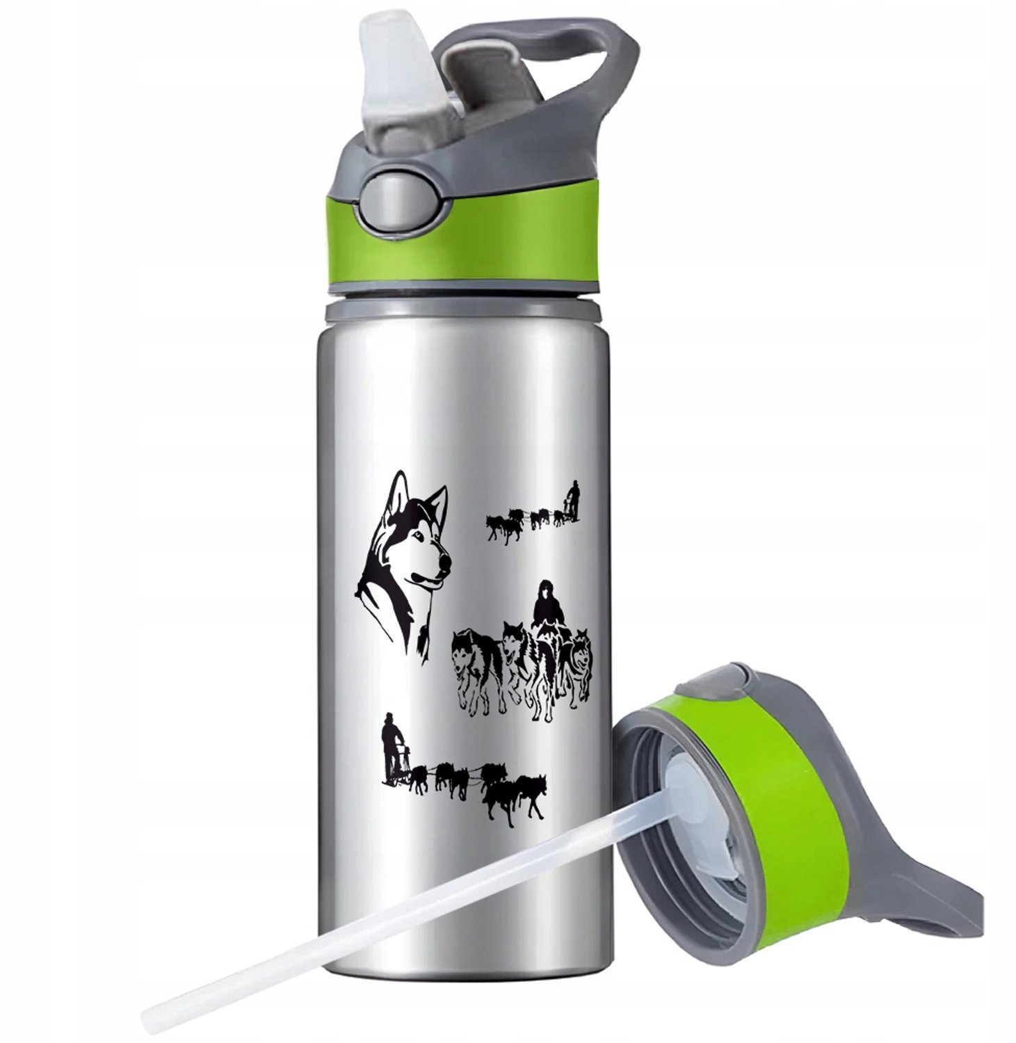 Aluminium Sport Bidon 650ml met Rietje en Handvat - Zilver