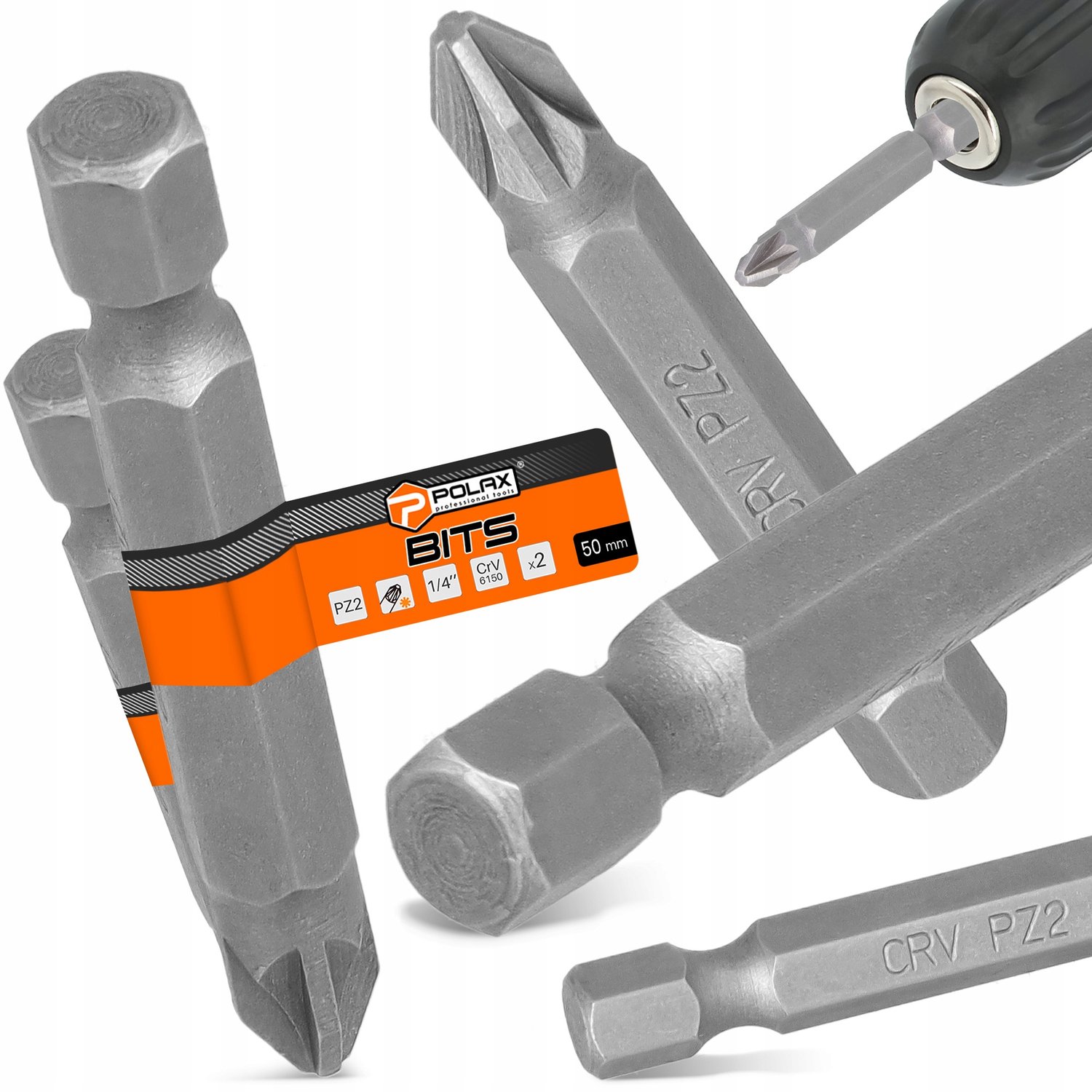2x Pozidriv Bit PZ2 50mm 1/4" Magnetische Schroefbit