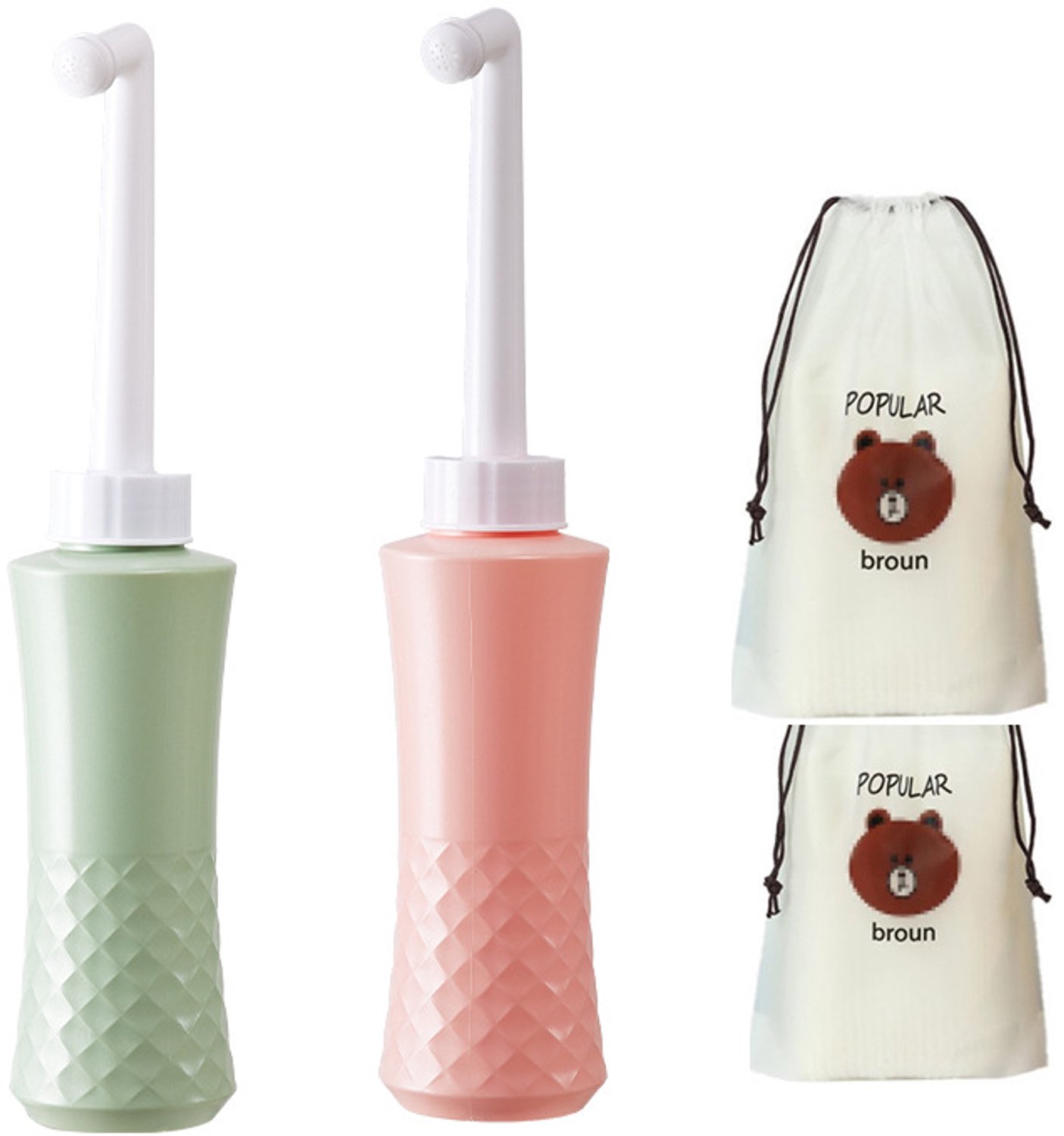 2 stuks reisbidet voor vrouwen - handheld bidet - portable bidet - spoelfles 500 ml - bidetfles - voor thuis en onderweg - roze en groen