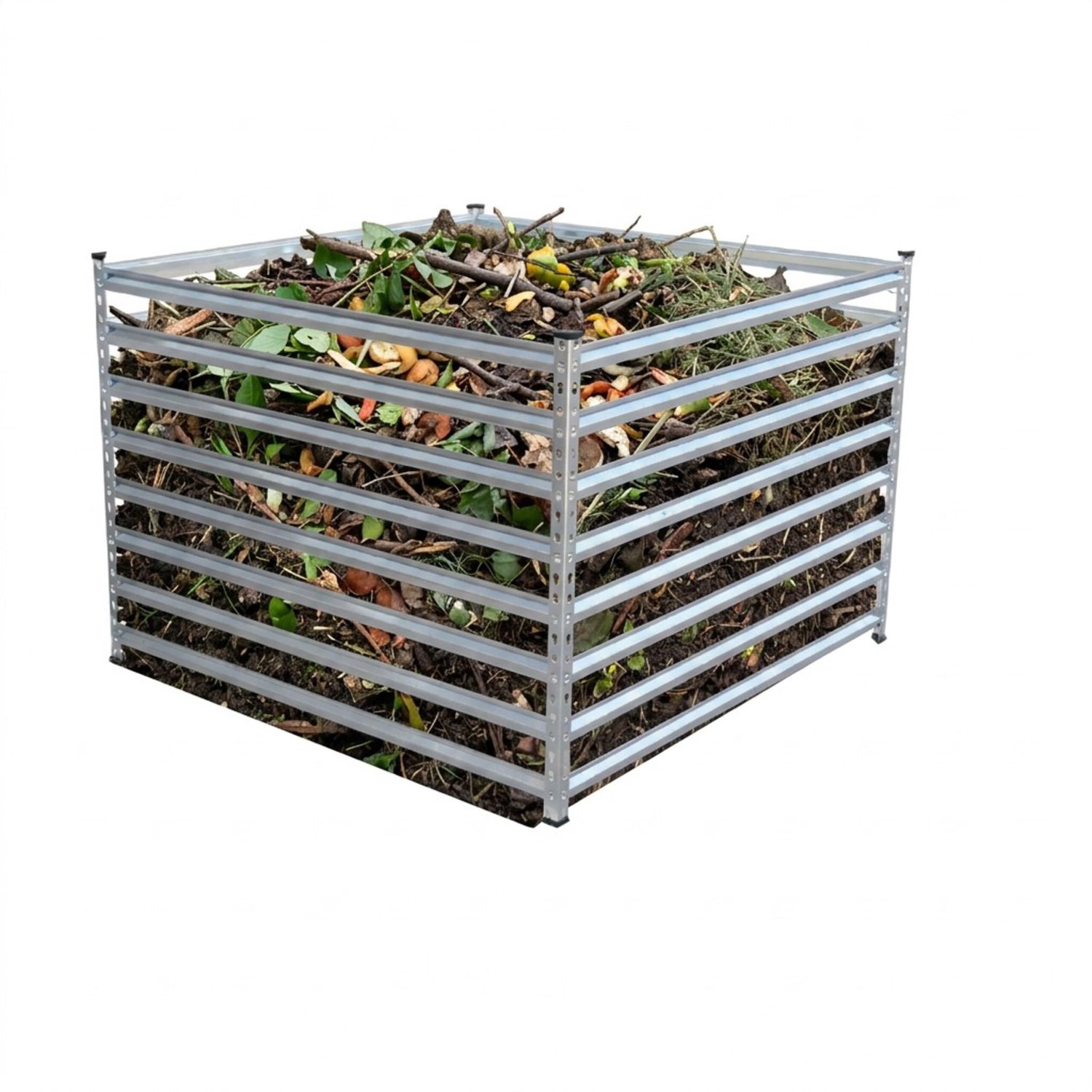 Famanu - Metalen compostbak - Ruimtebesparend voor uw tuin - Duurzaam staal - Zilver 1 stuk