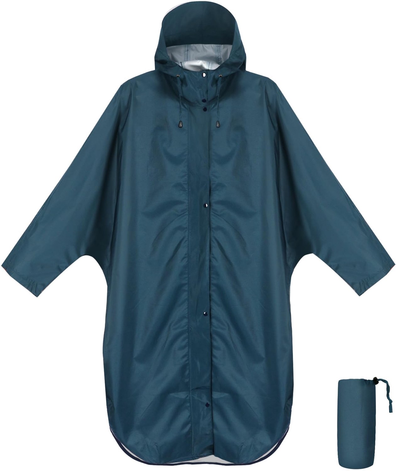 Famanu - Waterdichte regenponcho voor volwassenen - Blijft droog bij regen - Met capuchon en mouwen - Blauw 1 stuk