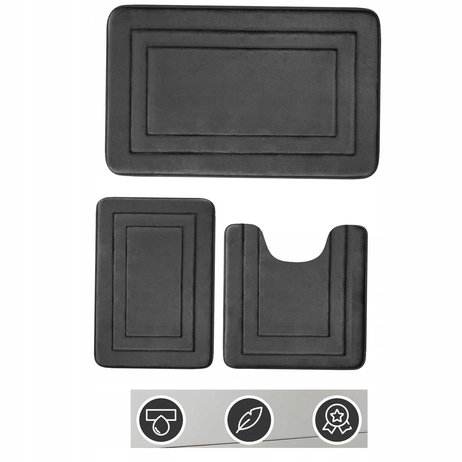 3-delige Antislip Badkamermat Set - Zacht & Absorberend - Grijs
