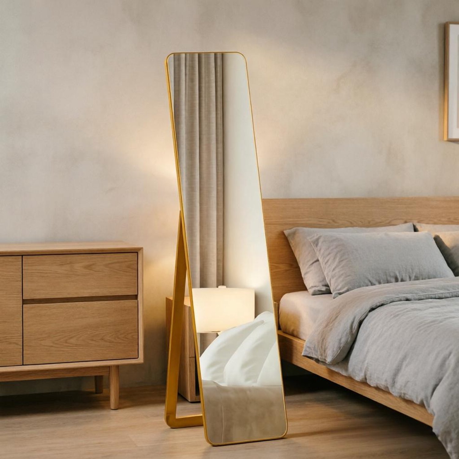 STILVORA Staande Spiegel – Passpiegel 37 x 156 cm – Hout – Licht Walnoot – Vrijstaand Of Aan De Wand – Steunframe