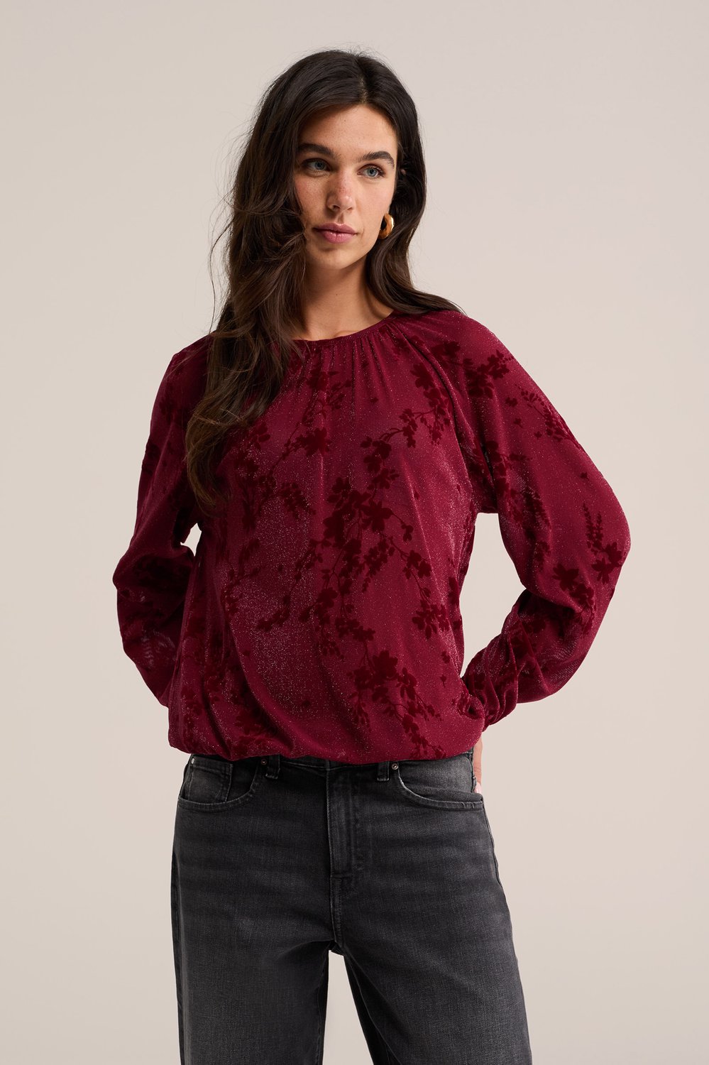 WE Fashion Dames jersey top met structuur en glittergaren