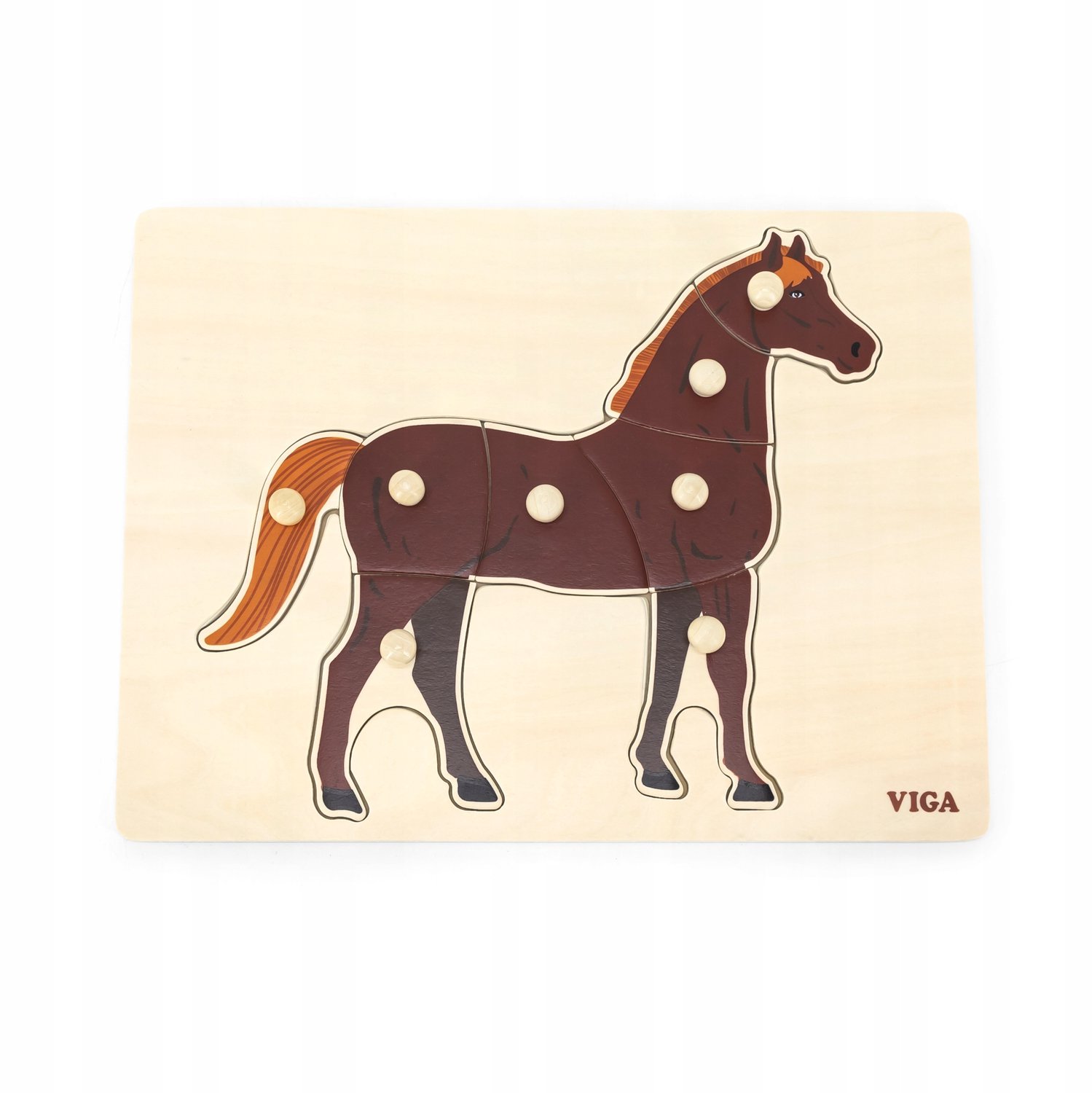 Viga Houten Puzzel met Knopjes - Paard | Educatief Speelgoed 18m+