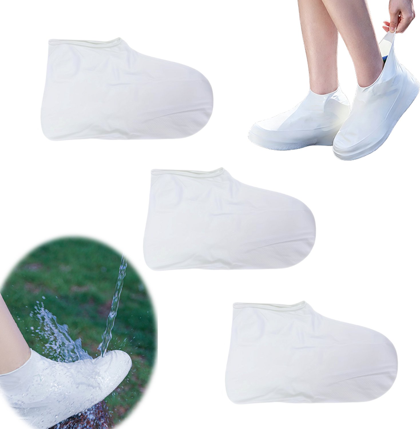 3 paar - schoenovertrek - overschoenen waterdicht - Rubber overschoenen - Waterdicht schoenovertrek - overschoenen herbruikbaar - Maat L - 40-47 - Wit - 30cmx18cm - Geschikt voor Buitenactiviteiten in Regen