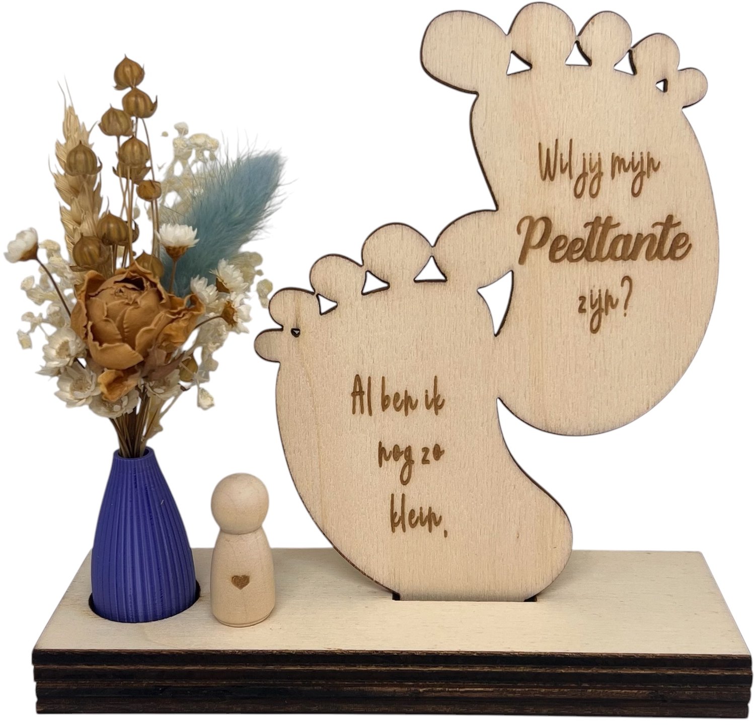 Stars 4 you Cadeaudoosje wil jij mijn PEETTANTE zijn? | blauw | voetjes | peg doll | houten poppetje | peettante vragen | peettante worden | cadeau | geschenkdoos | giftbox