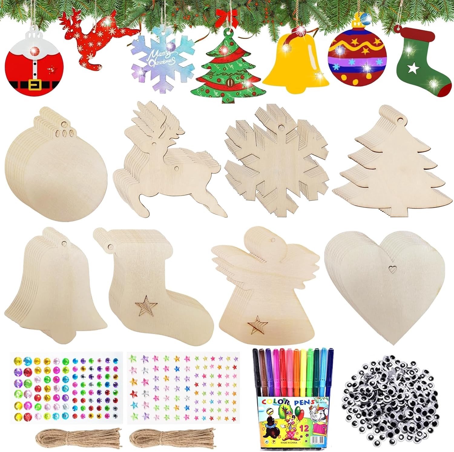 Kerst knutselactiviteiten voor kinderen, 80 houten hangers om te schilderen, unieke kerstdecoratie en creatieve versieringen