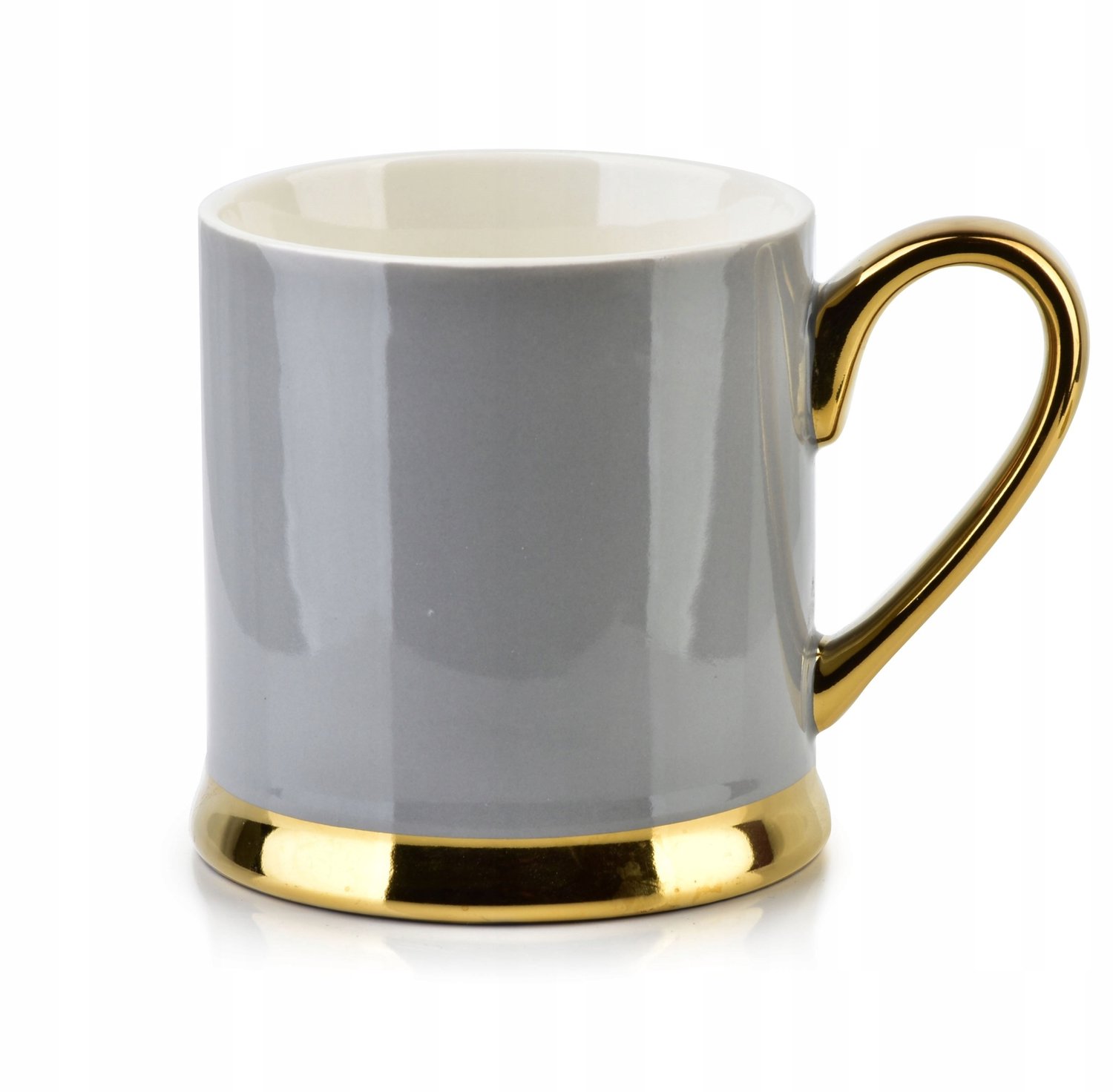 Merkloos Porseleinen Mok 340ml Lichtgrijs met Gouden Rand