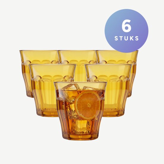 Ensemble de 6 verres ambre avec bord facetté, 25cl.