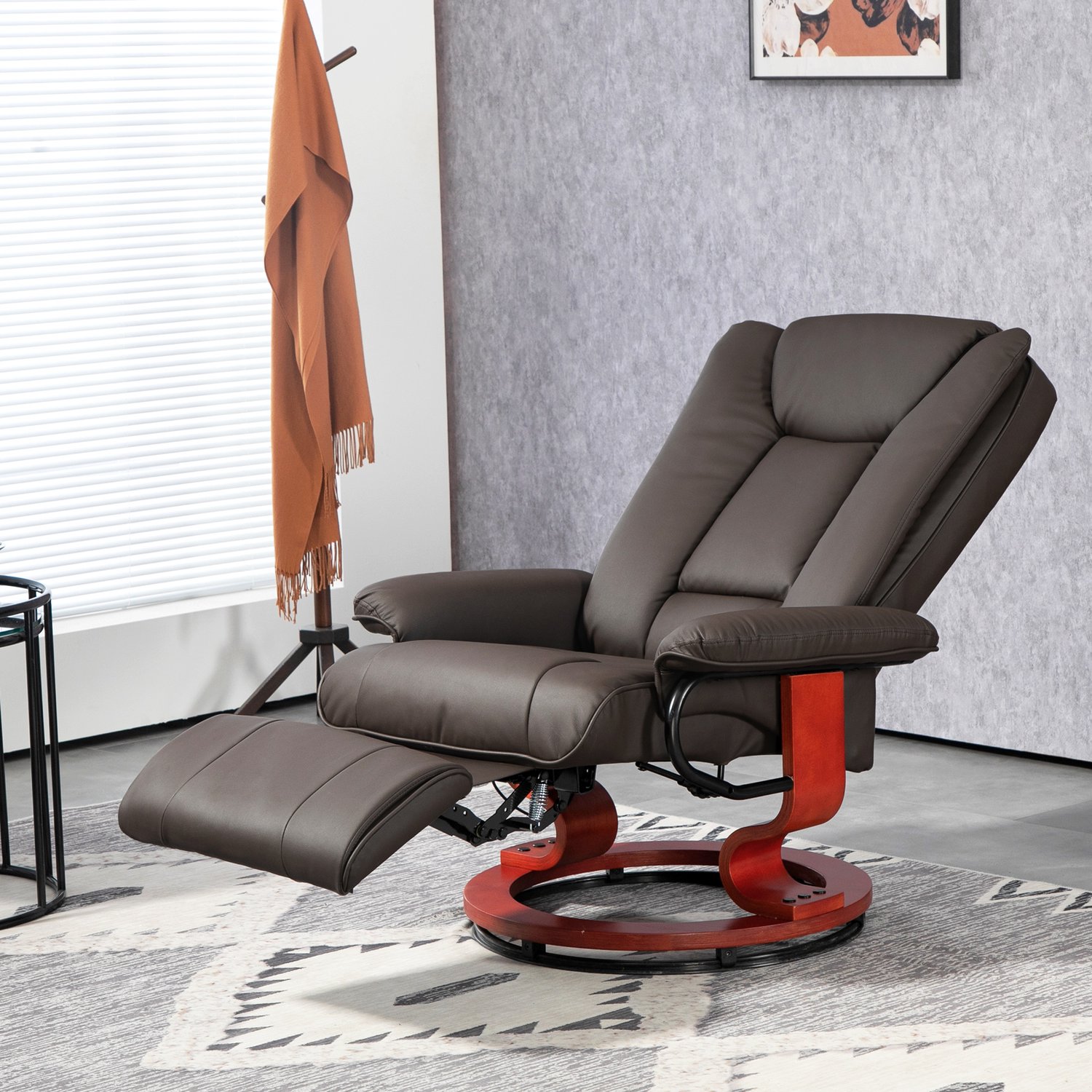 WUVRIE Handmatig verstelbare relaxfauteuil - 360° draaibaar met voetensteun - Kunstleer - Bruin