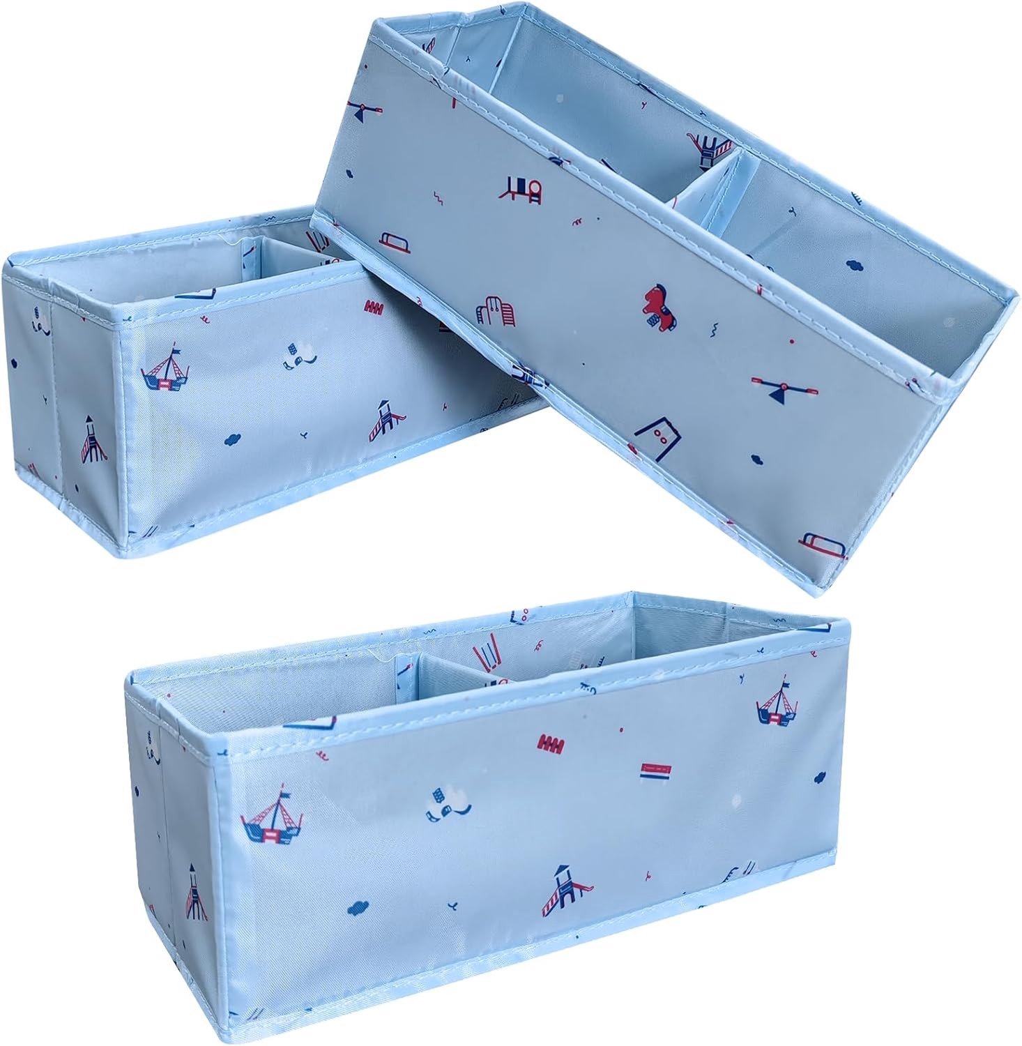 Set van 3 Vouwbare Lade Organizers met Schattige Patronen, Multifunctionele Opbergdozen voor Kleding, Cosmetica en Kantoorbenodigdheden, Blauw