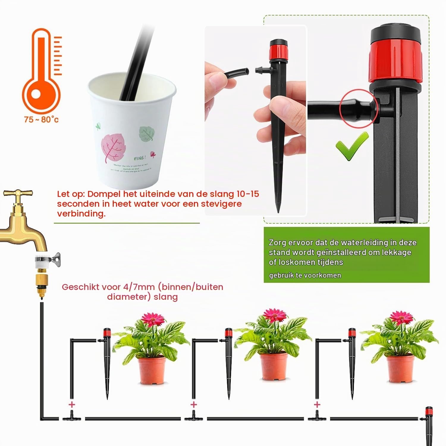 50 Stuks 360 Graden Verstelbare Irrigatie Dripper Sprinkler voor Tuin, Micro Stake Dripper met Barbed Connector voor 4/7mm Tuinslang, Waterdoorlatende Emitter voor Efficiënte Tuinirrigatie