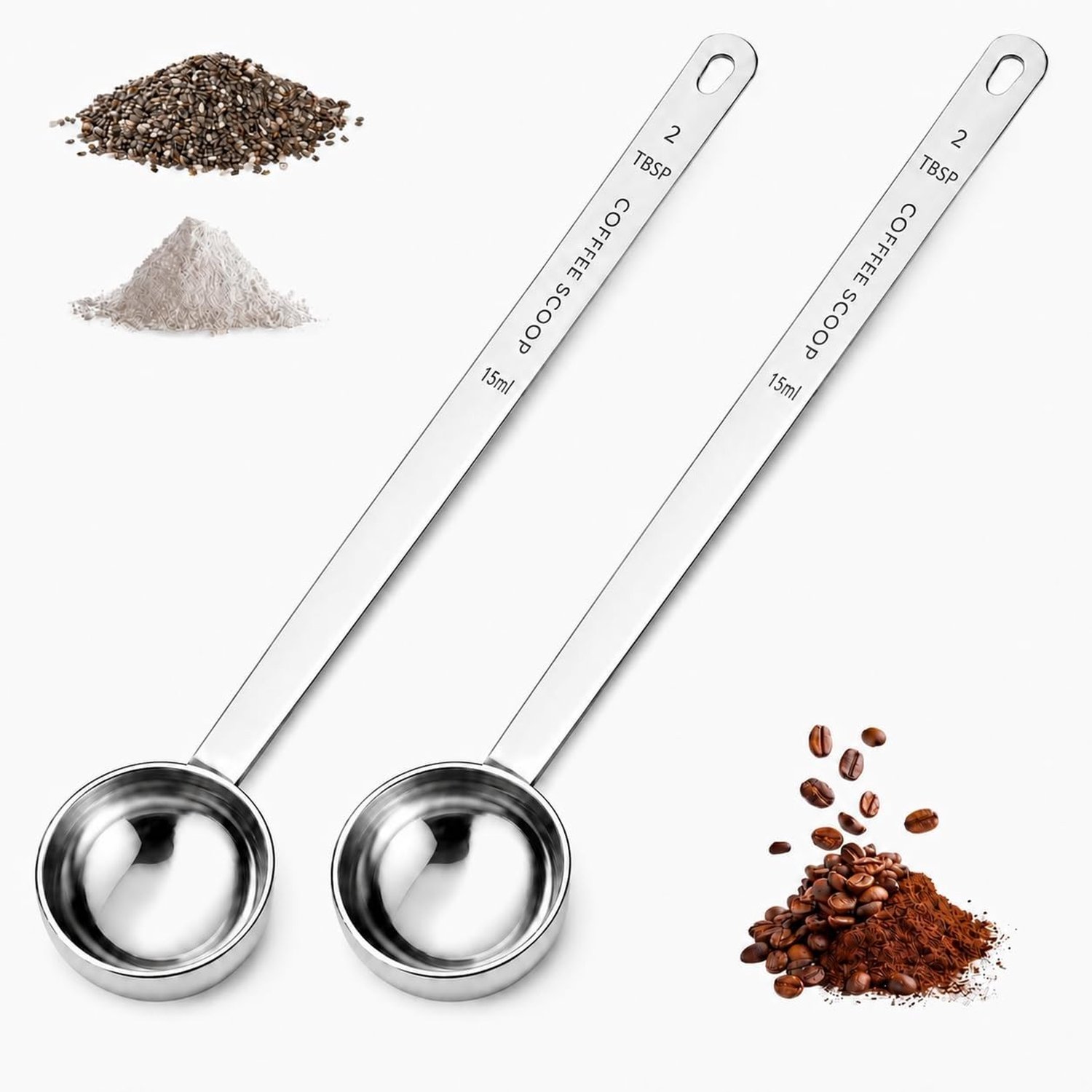 Maatlepels - Zilver - 15 ml - Roestvrij Staal met Lange Steel - Voor Koffie, Thee en Suiker