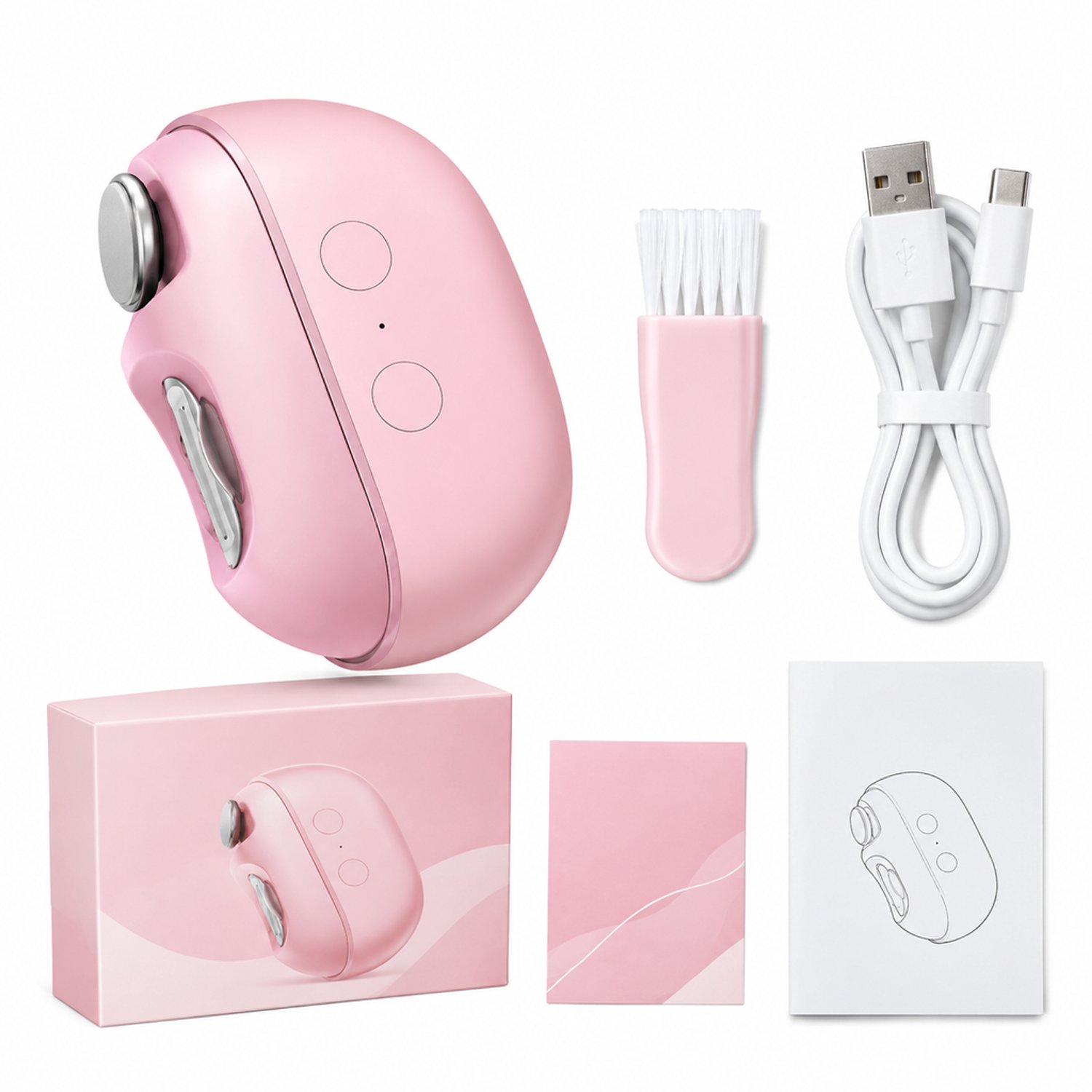 Elektrische nagelknipper - 3-in-1 knippen, slijpen en polijsten - voor thuisgebruik - roze - met borstel, oplaadkabel en handleiding