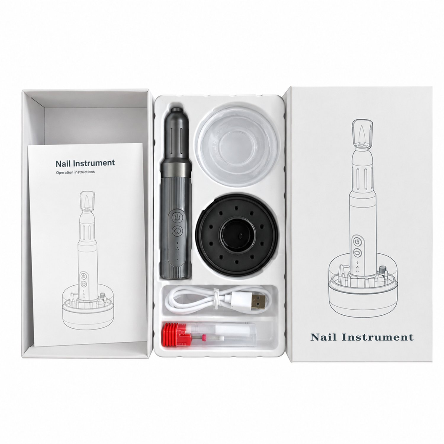 Elektrische nageltrimmer - M8 grijs - met 6 slijpkoppen - USB Type-C opladen - complete verpakking