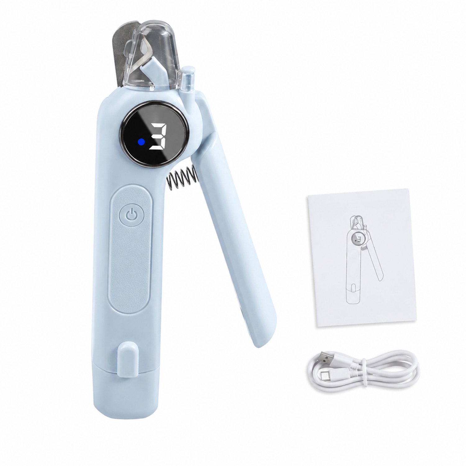 Elektrische nagelknipper - knippen en vijlen in één - voor huisdieren - dagelijks thuisgebruik - blauw - met hoofdunit, handleiding en USB-kabel