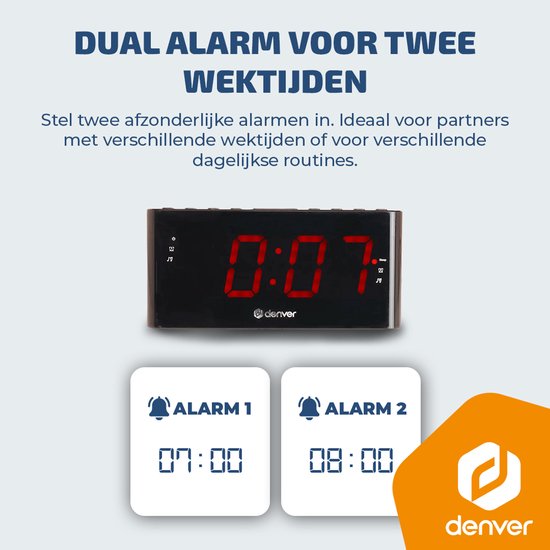 Denver Wekkerradio met Projectie - Digitale wekker - FM Radio - Dubbel Alarm - CRP618 - Zwart — cadeau in Elektronica - foto 8