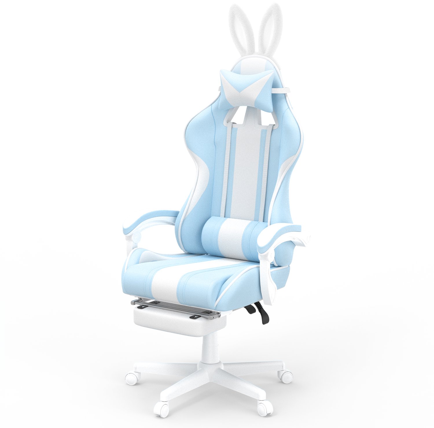 Arvioo gamestoel‑lichtblauw‑konijnenoren‑voetensteun‑gekoppelde armsteunen‑massage
