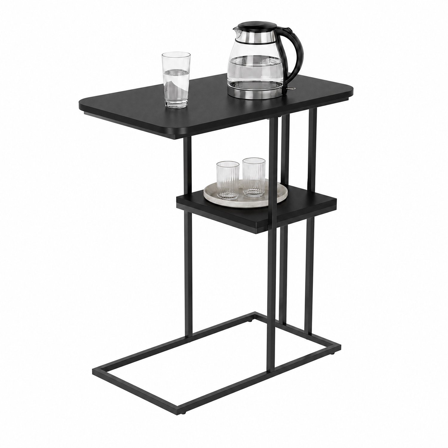 PIPIPOXER Bijzettafel - Tafeltje - Kleine Salontafel - Tafel Industrieel - - Salontafel - Dubbele laag - Banktafel - 50 x 30 x 58 cm - Zwart