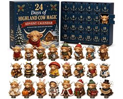 2026 Highland Cow-Adventskalender - Adventskalender - adventskalender kinderen - Highland Cow-aftelkalender - 3D mini-hoogland figuurtje - 24 dagen vol nieuwe verrassingen