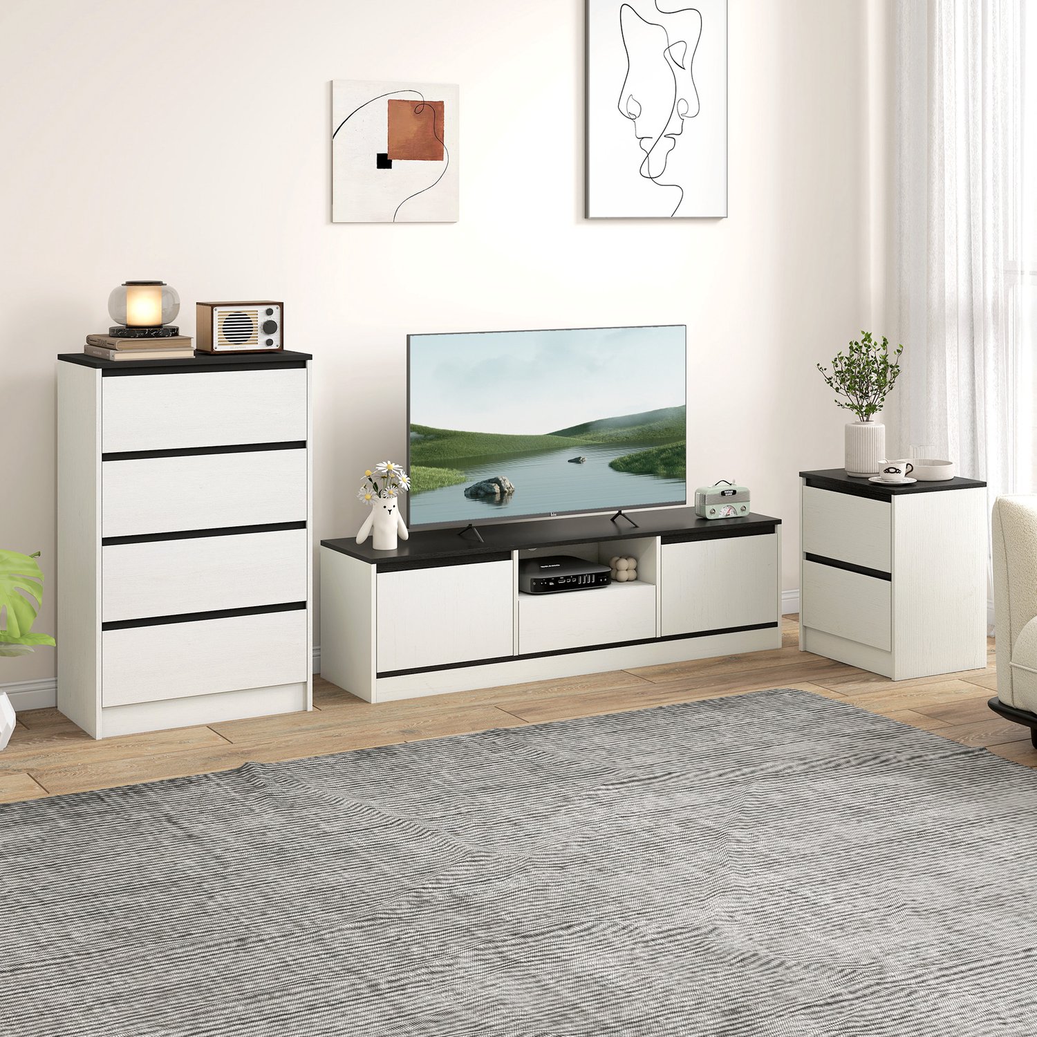 HOMCOM TV-meubel - Spaanplaat, MDF - 140x35x40cm - Wit