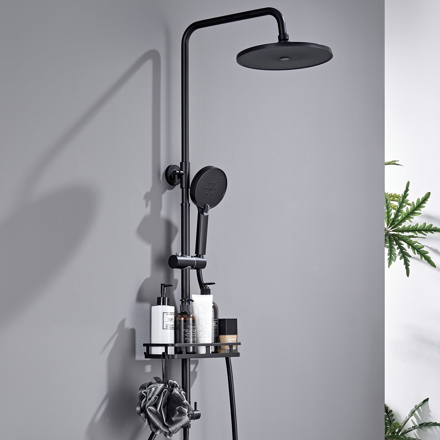 Auralum Max Luxe Douchesysteem - 10 inch Regendoucheset - met Self-Cleaning Douchekop & Handdouche - Messing Omstelkraan - 3 Standen Handdouche - Inclusief Planchet - In Hoogte Verstelbaar 72-110 cm - Zwart
