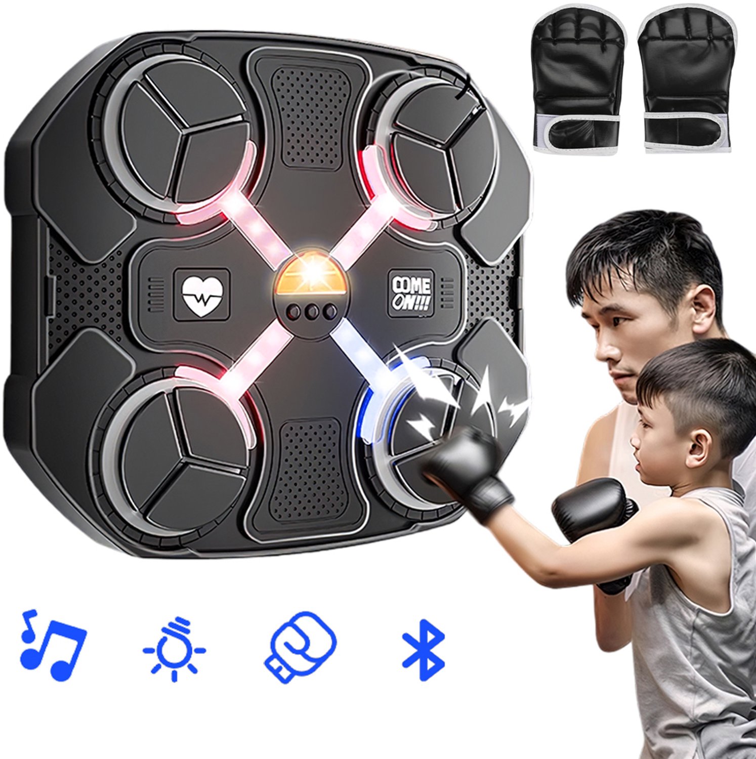 Muziek-Boksmachine Met Bokshandschoenen - Slimme Bluetooth-Muziekboksdoelwit - Boksautomaat Voor Kinderen Met 3 Snelheidsniveaus