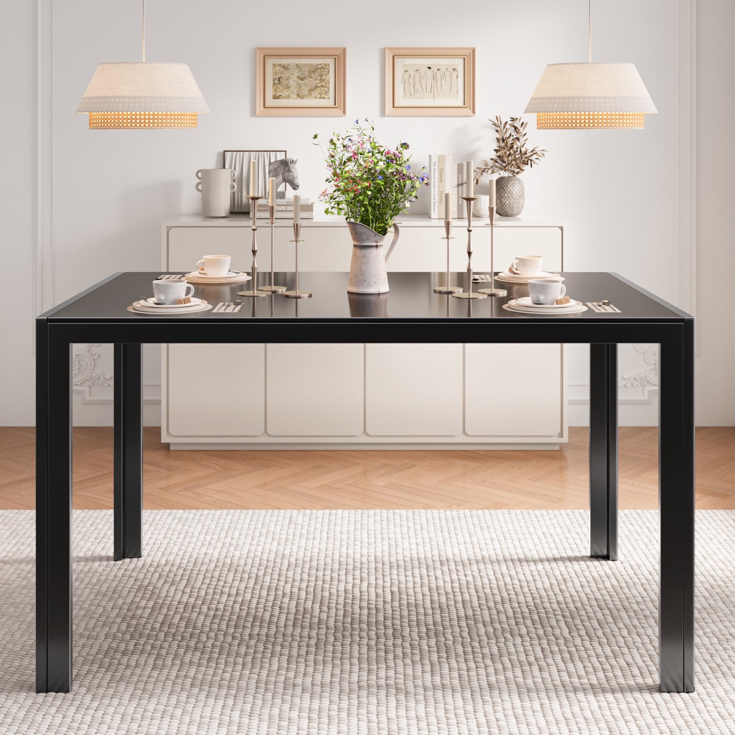 Bealife TB40 Glazen Eettafel - 110 x 70 cm - Gehard Glazen Tafelblad - Metalen Frame - 4 Personen - Zwart