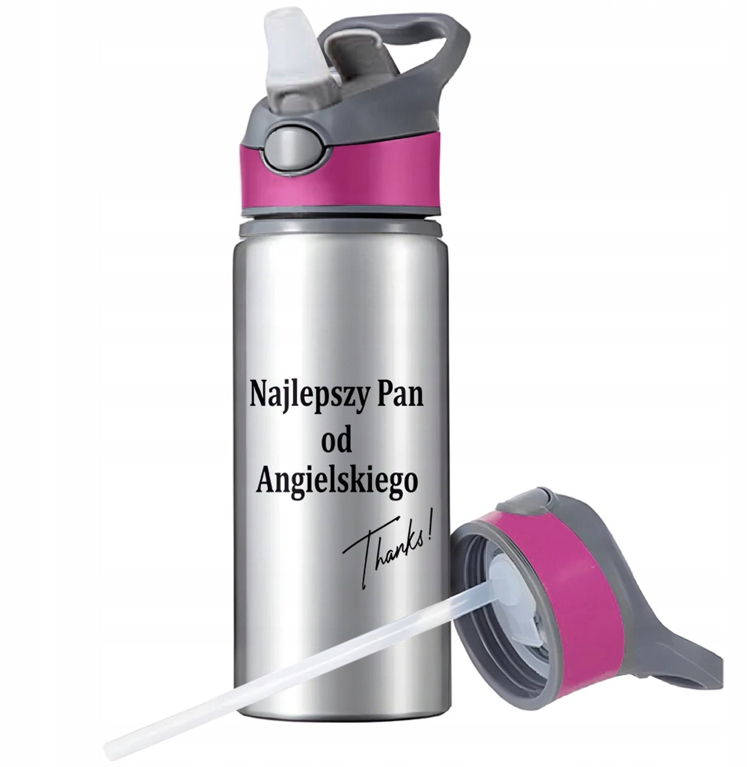 Aluminium Sport Bidon 650ml met Rietje en Handvat - Zilver