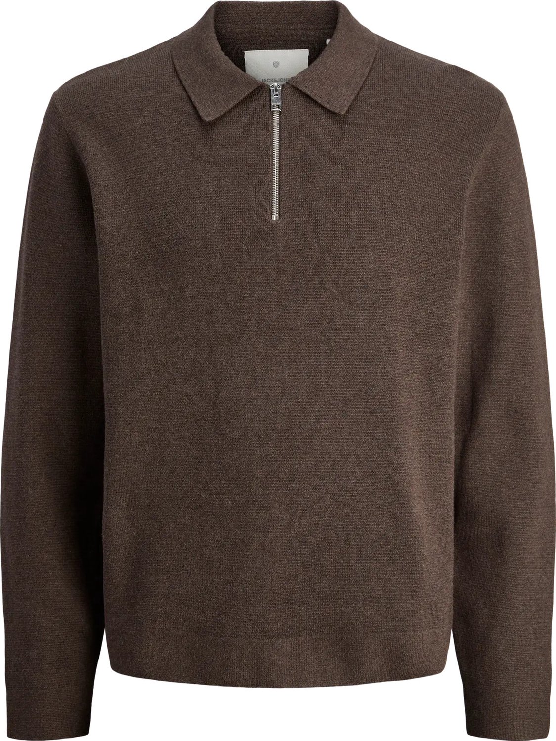 JACK & JONES Milano stitch knit zip polo regular fit - heren polo katoen met polo kraag met rits - bruin (delicioso melange)