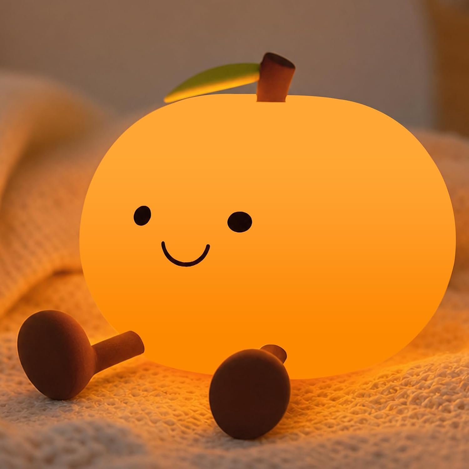 Sinaasappel Nachtlampje voor Kinderen, Dimbare Silicone Nachtlamp met 3 Helderheidsniveaus, 30 min Timer, BPA-vrij, USB Oplaadbaar, Aanraakbediening, Slaaplamp, Kamerdecoratie, Kerstcadeau voor Kinderen en Volwassenen [Energieklasse A++]