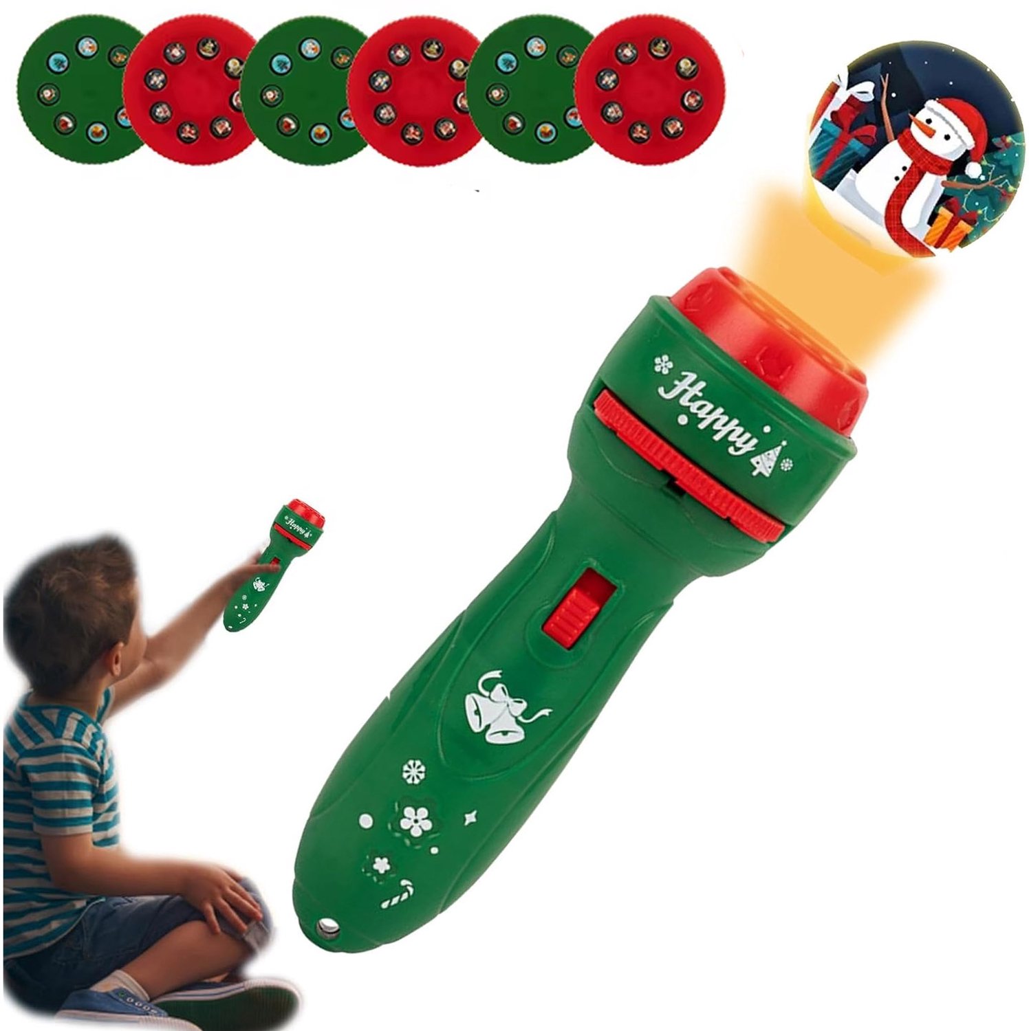 Projector Zaklamp voor Kinderen - Met 48 Lichtpatronen - Kerst Projectielamp - Zaklampprojector - Batterij - Draagbare vakantieprojector - Voor kamperen, auto, plafond en wanddecoratie - Feestelijke Projectie voor Ramen en Erf - Kerstdecoratie