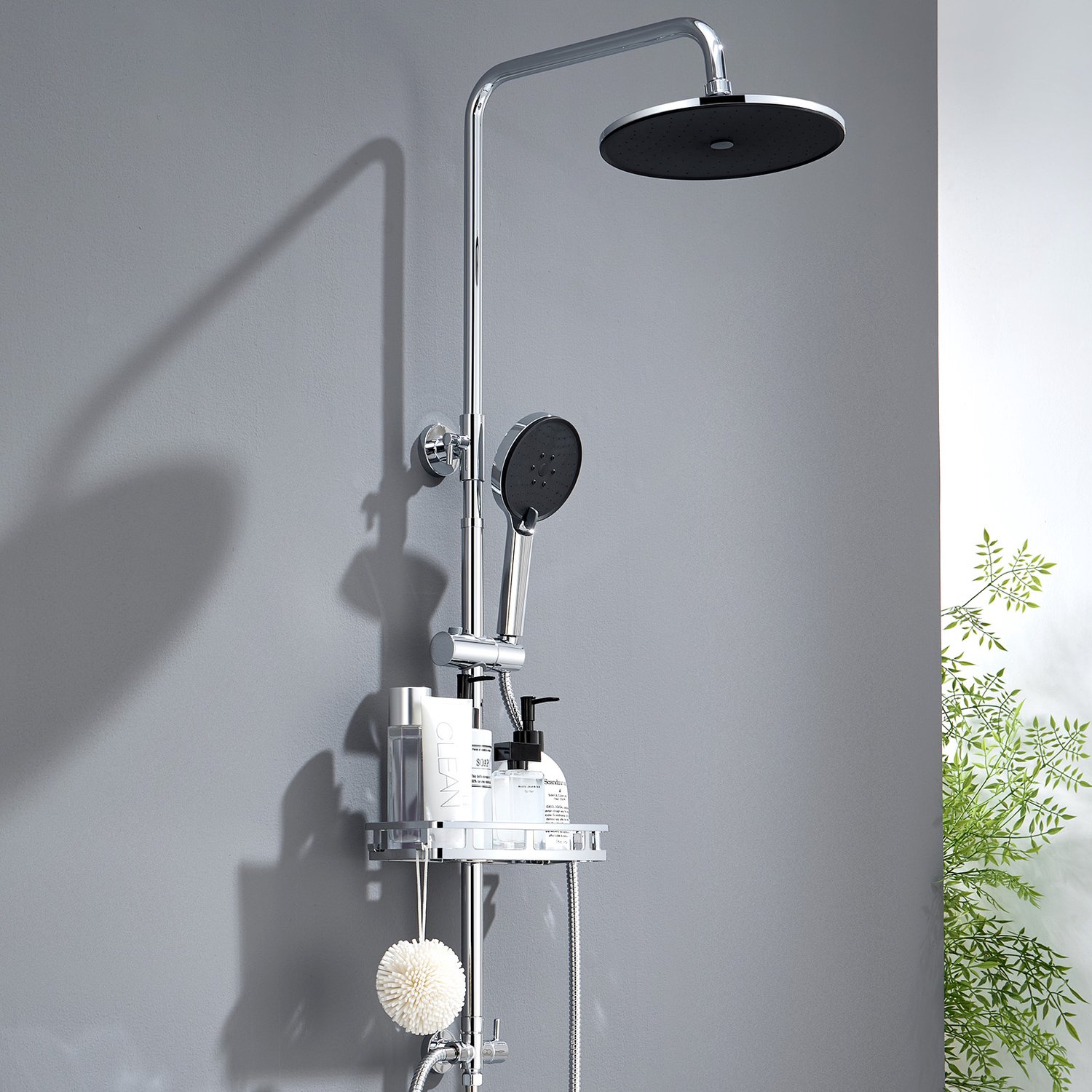 Auralum Max Luxe Douchesysteem - 10 inch Regendoucheset - met Self-Cleaning Douchekop & Handdouche - Messing Omstelkraan - 3 Standen Handdouche - Inclusief Planchet - In Hoogte Verstelbaar 72-110 cm - Chroom