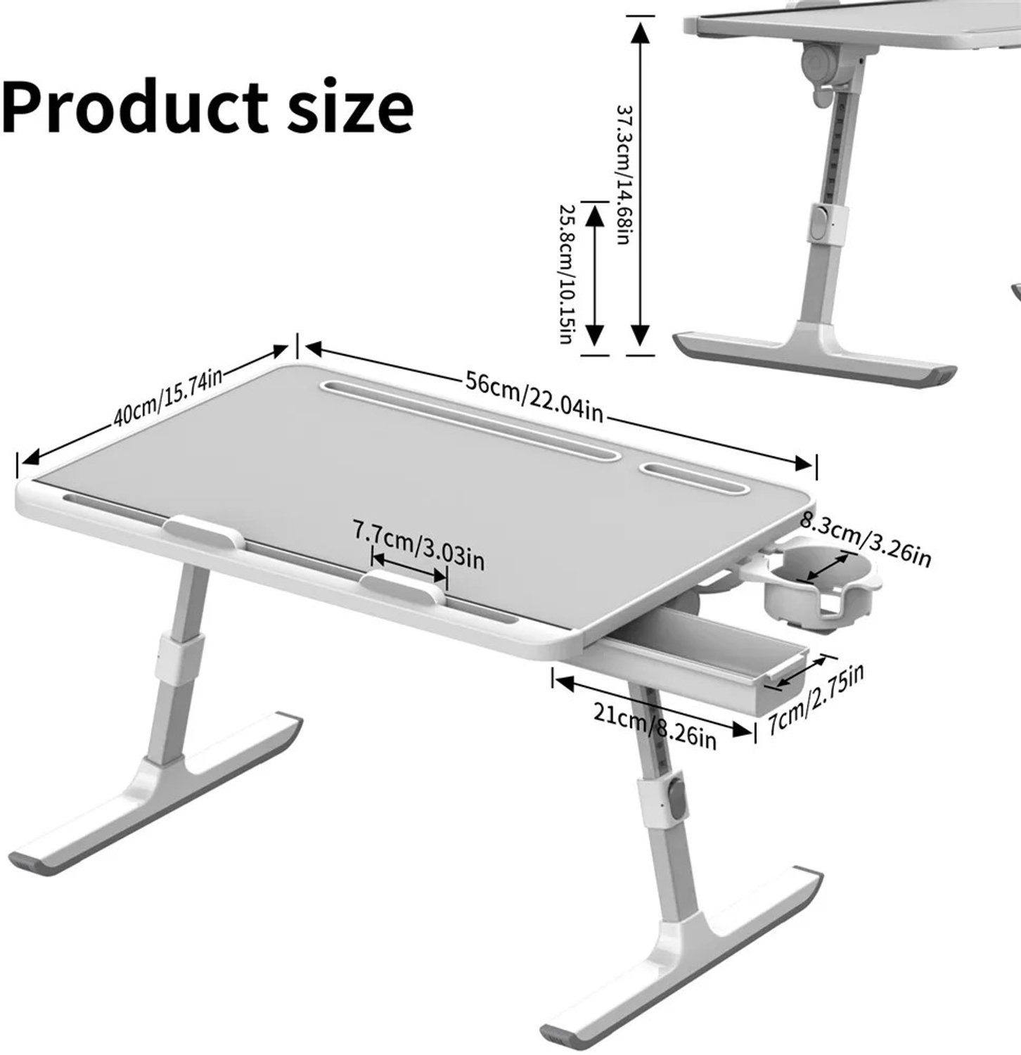 Heidat opvouwbare laptoptafel - Verstelbaar 8 hoogte standen - Kantelbaar - Met lade en bekerhouder - Grijs -
